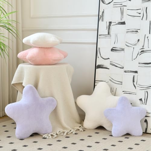 Star Pillow, Decorative Throw Pillows for Bed Couch, 19.6" Star Shaped Pillow Plush Floor Cushions Room Decor Pillow with Soft Faux Rabbit Fur for Sofa Bedroom Living Room