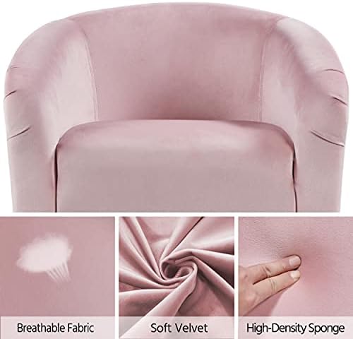 Yaheetech Small 25.5in Wide Velvet Barrel Accent Chair Bedroom, Pink