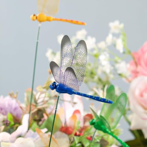 VGOODALL 24 PCS Dragonfly Garden Stakes, Plastic Garden Decorations