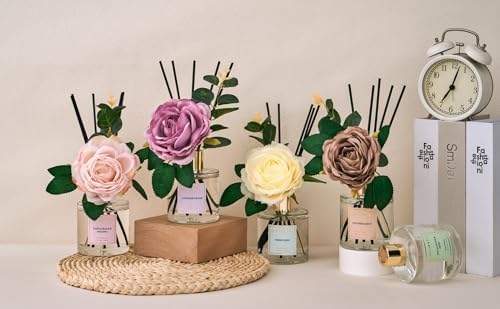 Cocorina Reed Diffuser Set, Flower Reed Diffuser Cashmere Vanilla, Scented Diffuser with Sticks Home Fragrance Essential Oil for Bathroom Shelf Decor, Living Room, Large Room, Rose/6.7 Ounce/1pack