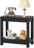 Besiost Farmhouse End Table, Narrow Side Table, Slim End Table with Storage Shelf, Small Console Table for Small Spaces, Nightstand Sofa Table for Living Room, Bedroom, 24" Embossed Wood Grain Black
