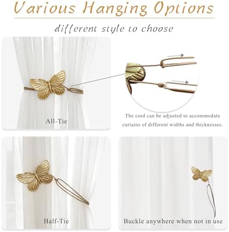 Magnetic Curtain Tiebacks, Decorative Butterfly Window Treatment Farmhouse for Drapes Holder, Midcentury Vintage Style Tie Backs for Curtains, Outdoor Indoor Use, Pack-2