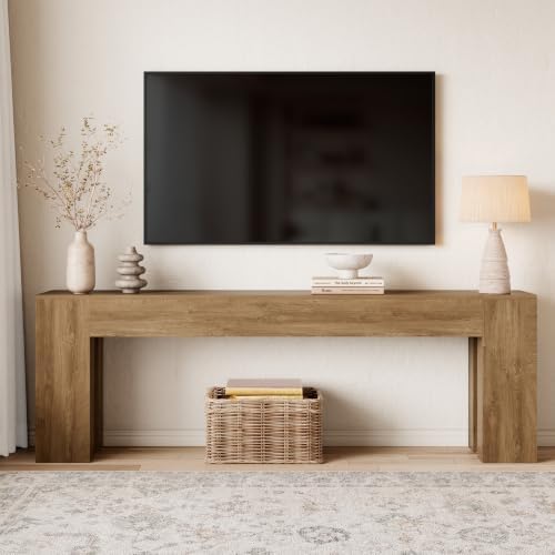 Epecoya 94.5 Inch Extra Long Console Table, Natural Oak Brown