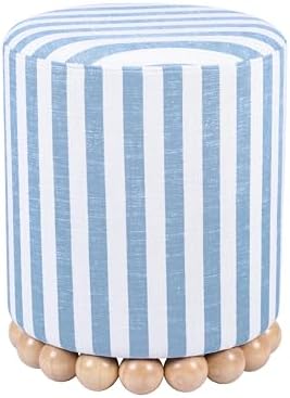 First of a Kind Ottoman Foot Rest - Pastel Blue Round Ottoman Stool with Solid Wood Spherical Orbs - 15.7" W x 15.7" D x 18.3" H - Handmade, Easy Clean, 330 lbs Weight Capacity