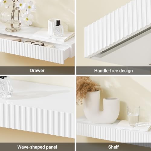 SoBuy Floating Wall Shelf Set of 2 with Drawer & LED Light