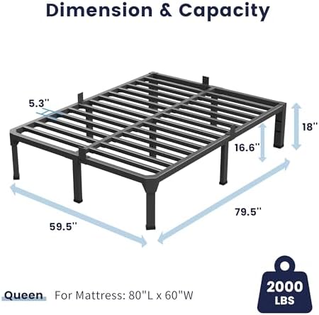 18 Inch Queen Metal Bed Frame with 4 pcs Mattress Stopper