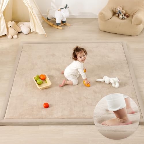 1.3" Thick Baby Play Mat, 50x50 Foam Tummy Time Mat – Beige