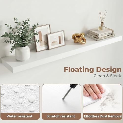 48 Inch Floating Shelves for Wall, 8"D Wood Storage Shelves, White Finish
