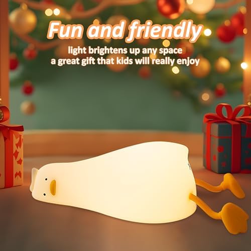 Anywin Lying Flat Duck Night Light, Cute Light Up Duck Soft Silicone Nursery Night Lamp with Touch Control & Rechargeable & Timer & Dimmer for Kids, Birthday Festival New-Born Gifts for Baby Kids