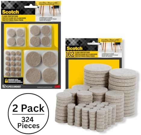 Scotch Felt Pads, Round, Assorted Sizes, Beige, 2 Pack (324 Pieces)
