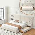 King Size Bed Frame with Storage & Built-in Nightstands & Drawers, Beige