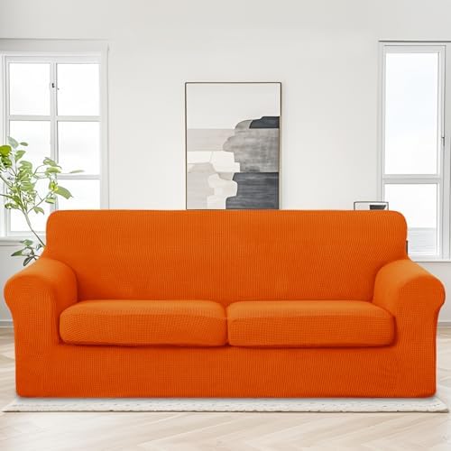 U-NICE HOME 3 Pieces Stretch Couch Cover Sofa Slipcover, Orange