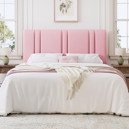 SHA CERLIN Full Size Velvet Bed Frame with Adjustable Headboard, Pink