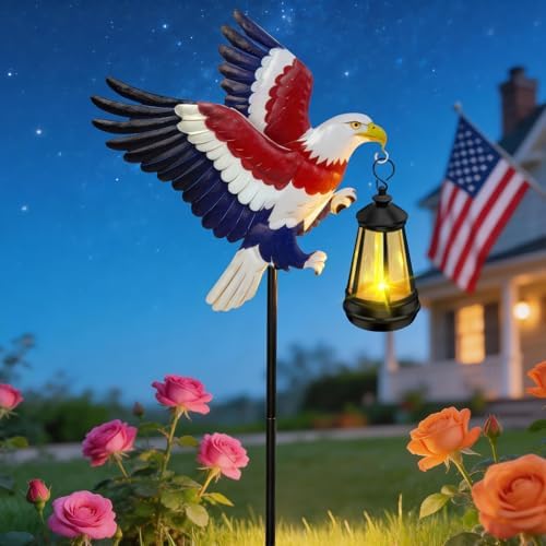 Solar Lights Outdoor 29.9in Metal Eagle with Solar Lights Garden Stakes