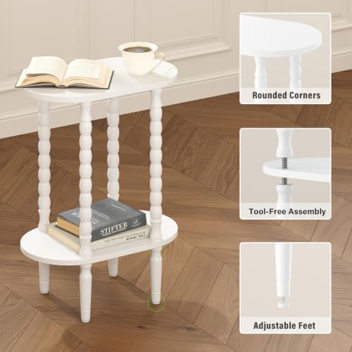 TUTOTAK Narrow Side Table with Solid Wood Legs, Small Oval End Table