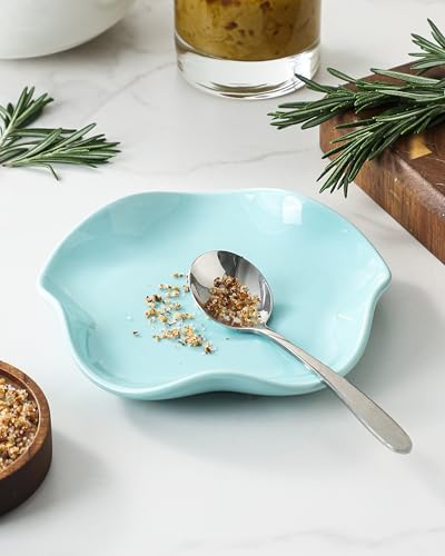 ABRUTY Spoon Rest for Stove Top, Ceramic Spoon Holder for Counter, Modern Farmhouse Decor Accessories for Spatula, Spoons or Tongs, Flower Shape, Turquoise