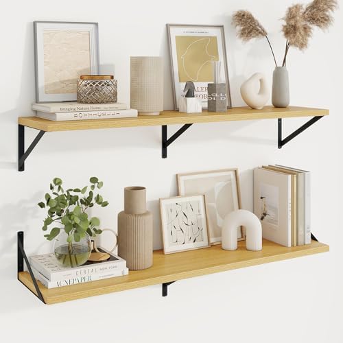 Axeman Deep Floating Shelves, 40'' x 10'' Oak Wall Shelves Set of 2