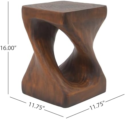 Christopher Knight Home Novi Outdoor Side Table, Twist-Shaped Decorative Accent Sofa Side End Table, Garden Stool for Patio Balcony Beach Pool, Lightweight Concrete, Wood-Like Texture, Antique Brown