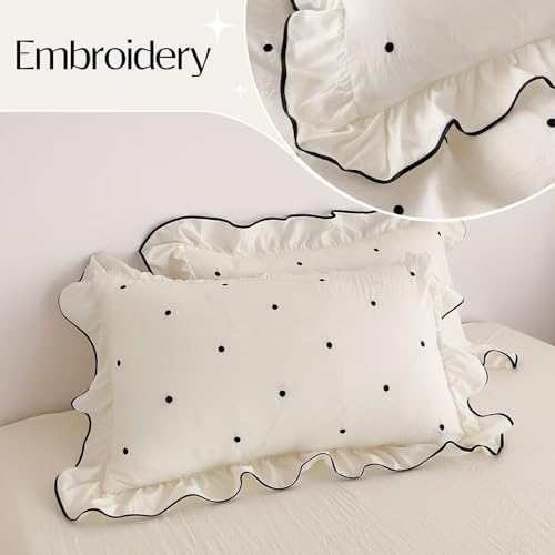 Polka Dot Duvet Cover Set 3-Piece King Size,1 Duvet Cover and 2 Pillowcases,Ruffles Brushed Washed for Softness Bedding Set for All Seasons,Cute Coquette Comforter Covers 104"×90”