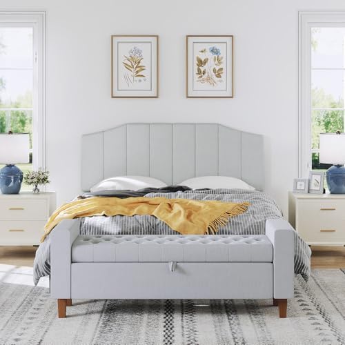 Furpopup Velvet Queen Headboard Only, Wall and Bed Frame Mount Light Gray