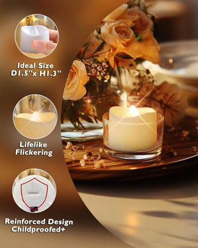 Homemory 12Pcs Flickering Flameless Candle Battery Operated, 200+Hours Fake Electric LED Tea Lights for Votive, Centerpiece Table Decorations, Wedding, Aniversary, Halloween, Christmas