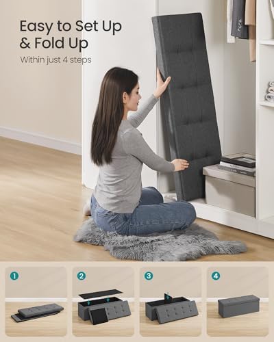 SONGMICS 43.3 Inches Folding Storage Ottoman Bench, Load 660 lb