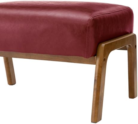 Glitzhome Foot Stool Ottoman, Modern Leatherette Sofa Stool Vanity Chair with Rubber Wood Frame, Footrest Ottoman Bench for Living Room, Entryway, Wine Red