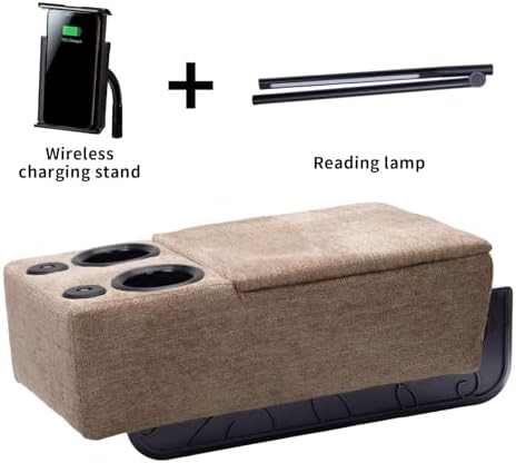 Removable Sofa Armrest, Dual Cup Holders Large Size Multifunctional Couch Caddy Storage Arm Rest with Power Wireless Charging Stand & LED Reading Light for Sofa Middle Seat Parts