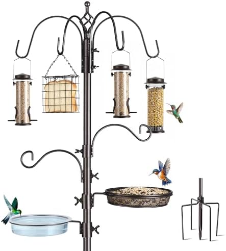 Bird Feeding Station Kit, 94-Inch, 6-Hook Metal Bird Feeder Pole