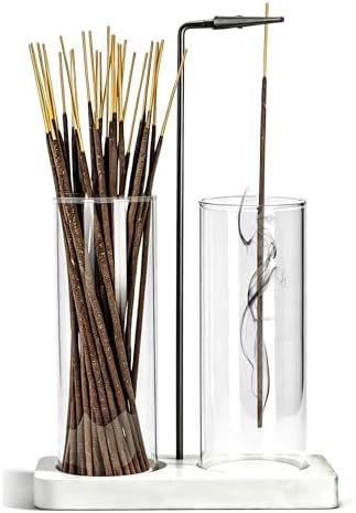 2 in 1 Incense Burner Holder for Sticks,Glass Incense Holder with Storage,Upside Down Incense Holder for Sticks with Glass Ash Catcher for Meditation Yoga Spa Room Home Decor[2 Long White]