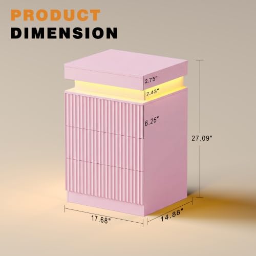 Nightstand Set of 2 with Charging Station and RGB Lights, Pink