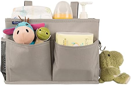 Surblue Bedside Caddy Hanging Bed Organizer Storage Bag Pocket for Bunk and Hospital Beds, College Dorm Rooms Baby Bed Rails,Camp 4 Pockets and 2 Hooks (Gray)
