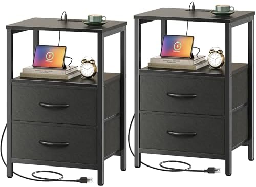 Huuger Nightstands Set of 2, End Tables with Charging Station, Side Table