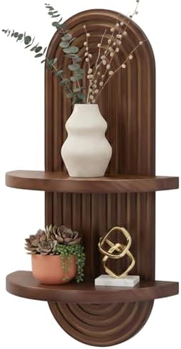 SweetSage Mordern Wall Shelf with Arched Mid Century Art Boho Decor Design Floating Shelves for Home Bedroom Living Room Farmhouse Display Wall Plant Holder Decoration, 22 x 11.8 Inch, Walnut