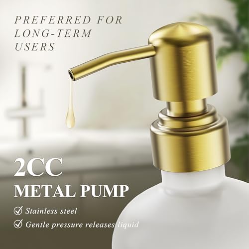 Cisily Kitchen Soap Dispenser Set Comes with Ceramics Sponge Holder, Gold Pumps, and Instant Dry Tray, Hand and Dish Soap Dispenser Set (4, Gold + White + Brush Holder)