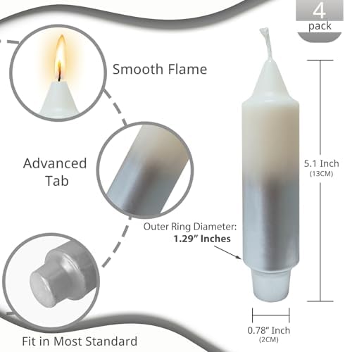 NJAO HOO Silver Christmas Candles 5 Inch Short Taper Candle Metallic Candlesticks Unscented Candle Set for Home Decor Christmas Party Dinner Candles, 4 Pack