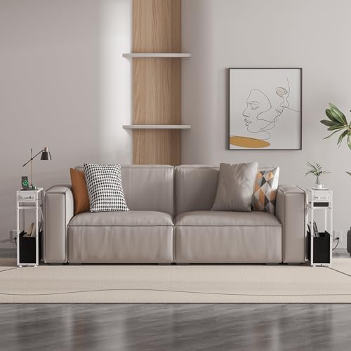Leomonio Narrow Side Table, Slim Night Stand with Magazine Rack
