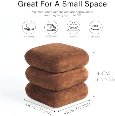 Get Set Style 360° Swivel Velvet Ottoman, Modern Upholstered Foot Stool, Multifunctional Vanity Chair Accent Stool for Small Space, Living Room, Bedroom, Entryway, Honey Ginger