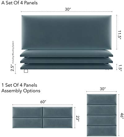 Vänt Wall Mounted Headboard Panels, Queen/Full, Velvet Antique Blue