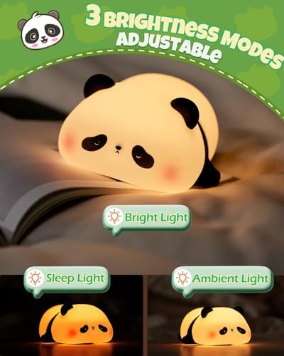 Cute Panda Night Light, Animal Lamp, Food Grade Silicone, Rechargeable, 3 Level Dimmable, Squishy Nursery Nightlight for Desk Decor, Funny Gifts Stuff for Boys Girls Baby, White Elephant Gifts