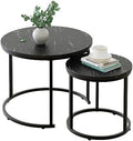 aboxoo Round Nesting Coffee Table Side Set of 2 End Tables for Living Room Bedroom Balcony,Black Faux Marble Wooden Table 23.6IN Accent Large Coffee Table with Steel Frame