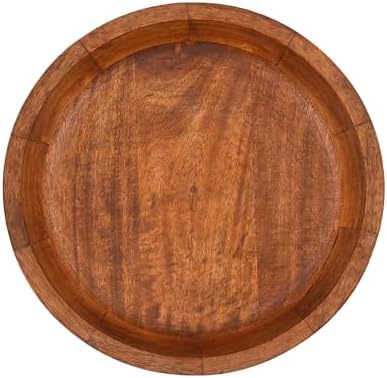 EDHAS Mango Wood Decorative Round Carved Bowl for Decoration, Centerpiece Bowl for Table (10" x 10" x 2.5")