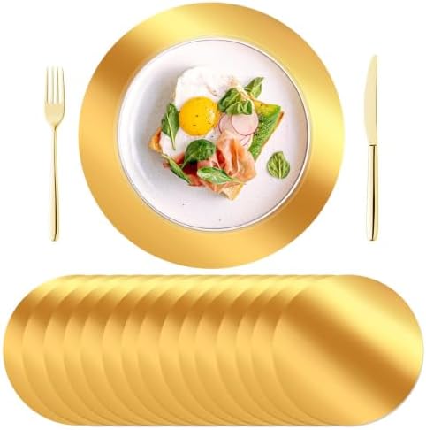 KesaPlan 100PCS 13in Round Gold Placemats, Disposable Paper Chargers Plate