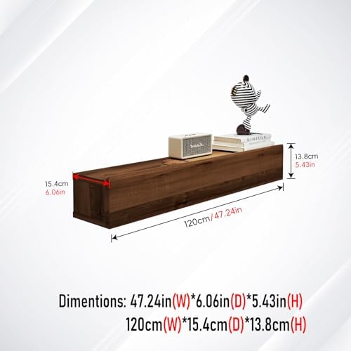 Floating Solid Wood Console Table, 47'' Wall Mounted Narrow Entryway Table with Storage Shelf, Modern Couch Shelves Small Entry Way Tables for Entryway, Front Hall, Hallway (Walnut, 47.24IN)