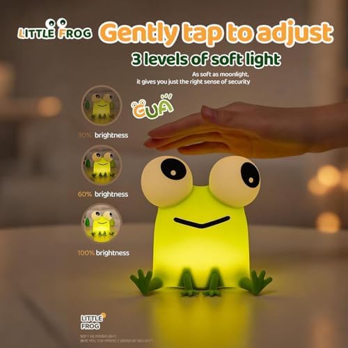 Frog Night Light for Kids, Green Silicone Squishy Dimmable Nursery Lamp