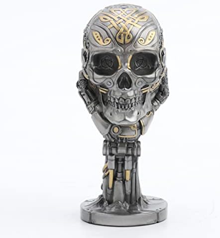 Veronese Design 7 1/8" Steampunk Thinker Statue Mechanical Skull Sculpture Metallic Finish