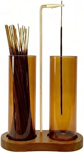 Amber Glass Incense Holder, Colorful Incense Sticks Burner Holder with Storage,Hang Upside Down Incense Holder for Sticks with Glass Ash Catcher for Meditation Yoga Spa Room Decor (Amber)