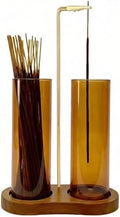 Amber Glass Incense Holder, Colorful Incense Sticks Burner Holder with Storage,Hang Upside Down Incense Holder for Sticks with Glass Ash Catcher for Meditation Yoga Spa Room Decor (Amber)