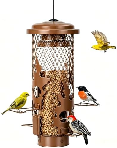 Gbekery Metal Squirrel Proof Bird Feeders for Outdoors Hanging, Brown