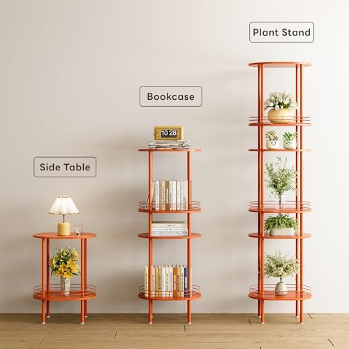Orange Oval Nightstand Set of 2, Small Modern Round Side Table with Storage